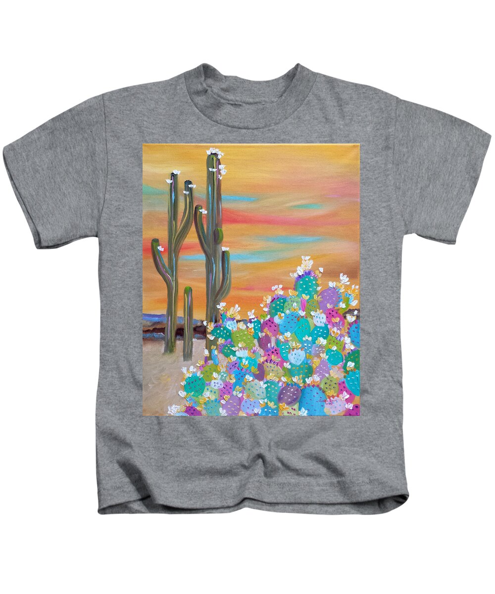 Cactus Kids T-Shirt featuring the painting Blooming Cacti by Judith Rhue