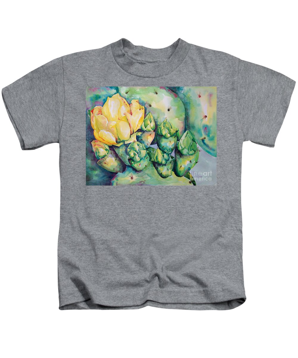 Desert Flowers Kids T-Shirt featuring the painting Blooming Cactus by Kandyce Waltensperger