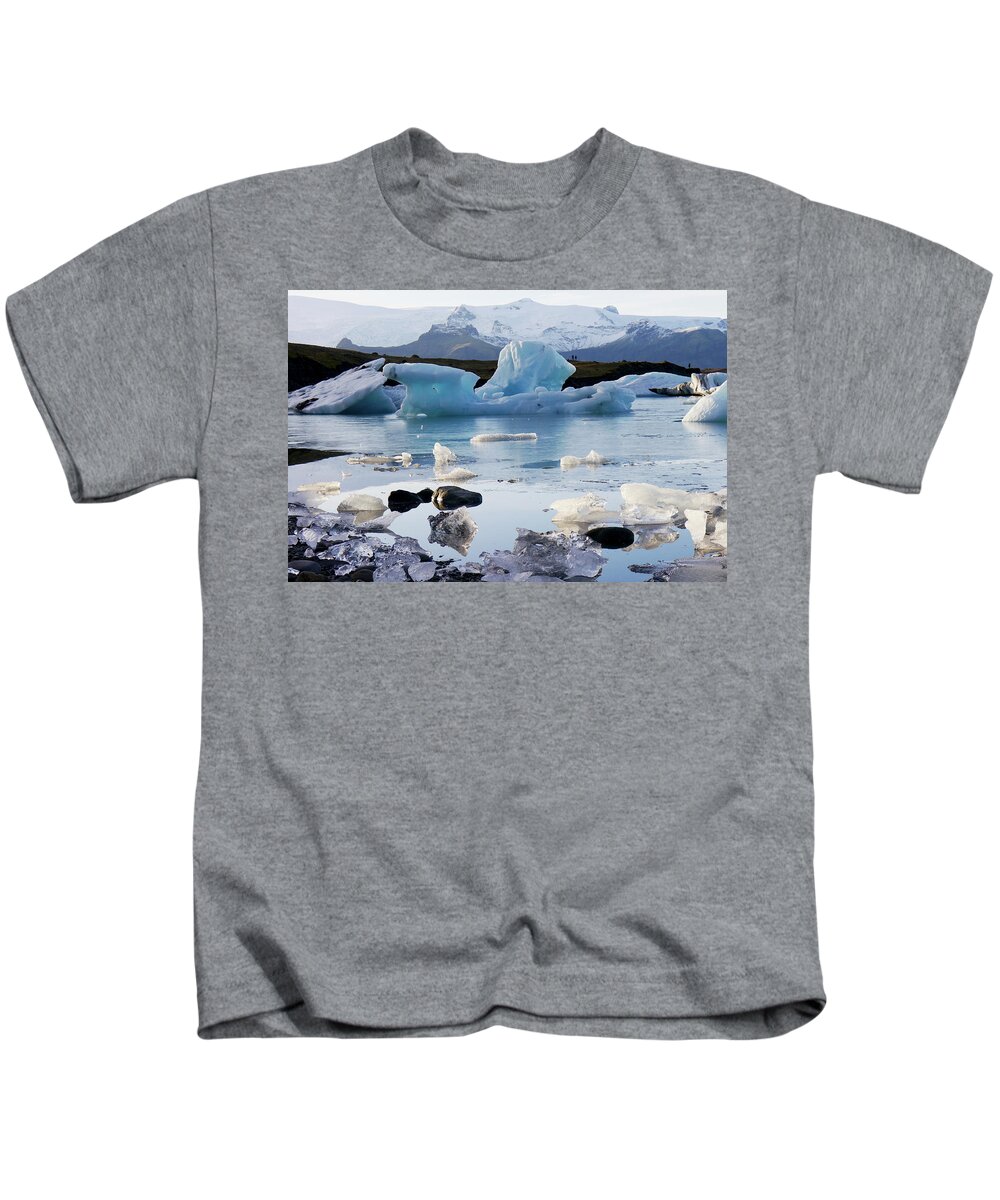 Iceland Kids T-Shirt featuring the photograph Blue Iceberg and Ice Crystals by Amelia Racca