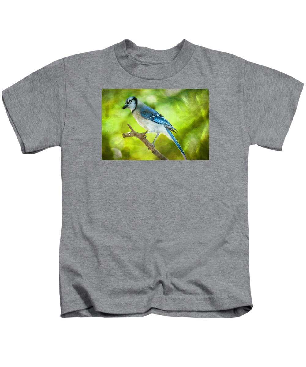 Bird Kids T-Shirt featuring the photograph Blue Jay by Cathy Kovarik