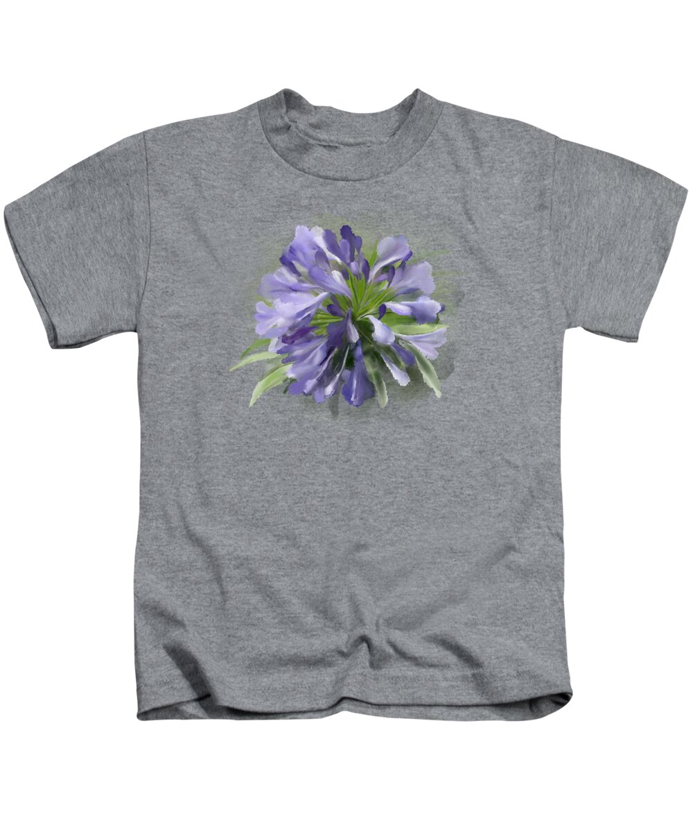 Blue Kids T-Shirt featuring the painting Blue purple flowers by Ivana Westin