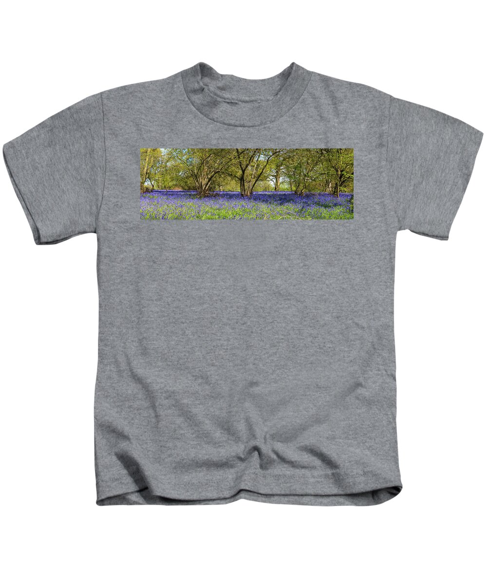 West Bergholt Kids T-Shirt featuring the photograph Bluebell wood by Gary Eason