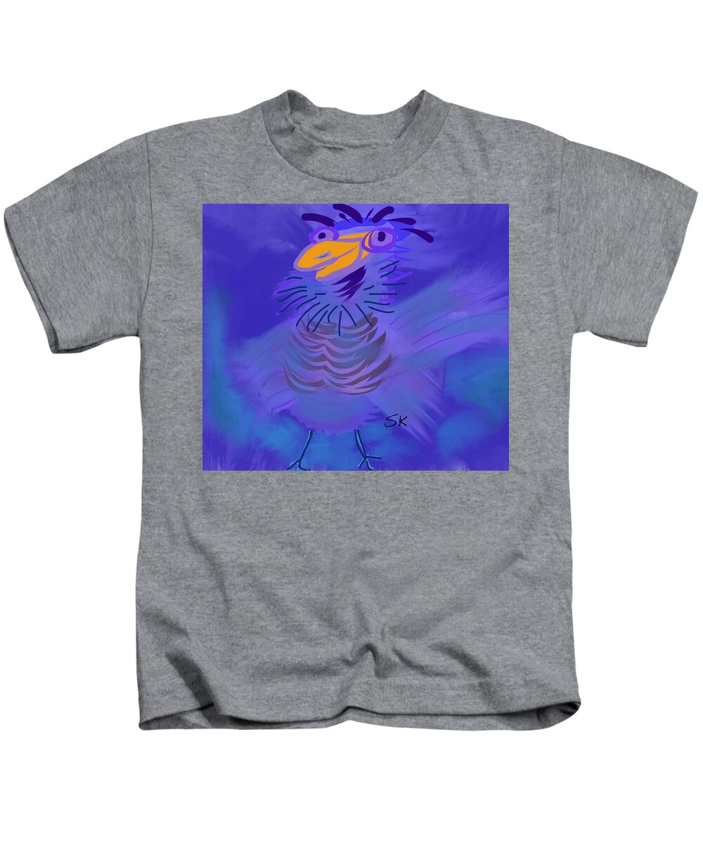 Cartoon Kids T-Shirt featuring the digital art Bluish Bird of Happiness by Sherry Killam