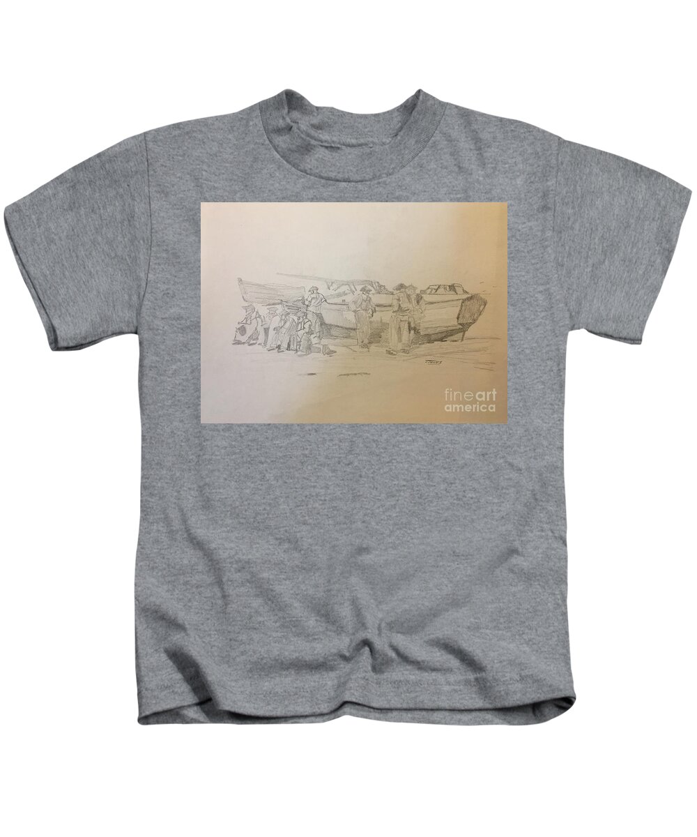 Boat Kids T-Shirt featuring the drawing Boat Crew by Thomas Janos
