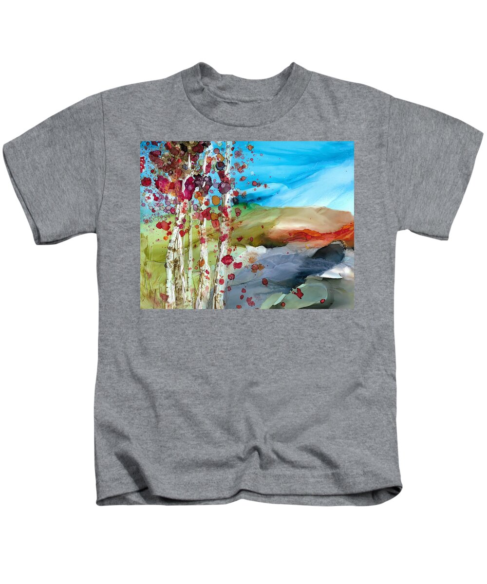Colorful Kids T-Shirt featuring the painting Bonnys Birch by Bonny Butler