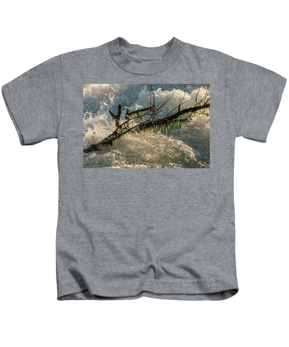 Water Kids T-Shirt featuring the photograph Branch in rapids by Jason Hughes