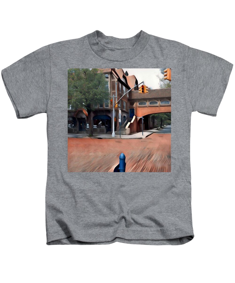 Brick Layered Street In Forest Hills Queens Kids T-Shirt featuring the photograph Brick layered street in Forest Hills by Nicholas Small