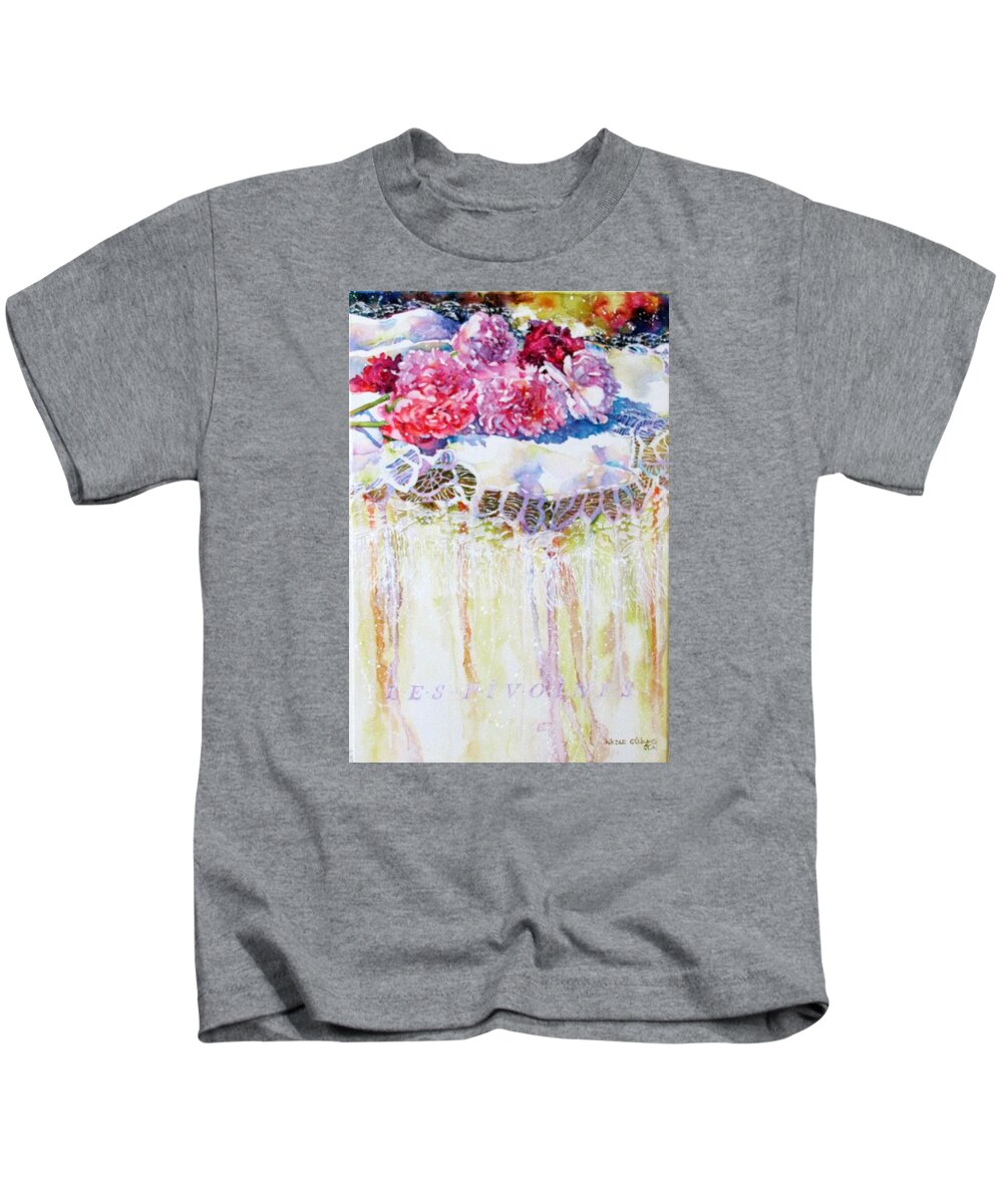 Lace Kids T-Shirt featuring the painting Bright peonies by Nicole Gelinas