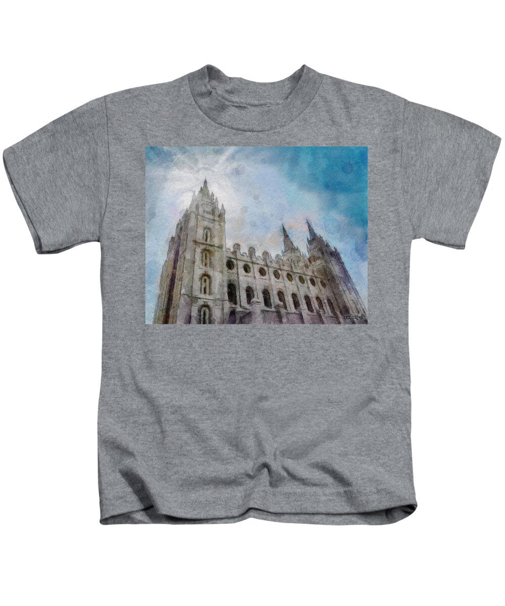 Lds Kids T-Shirt featuring the painting Brightly Beams by Greg Collins