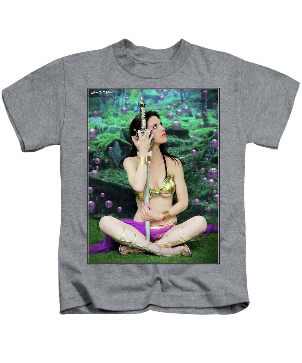 Fantasy Kids T-Shirt featuring the photograph Bubbles and Sword by Jon Volden