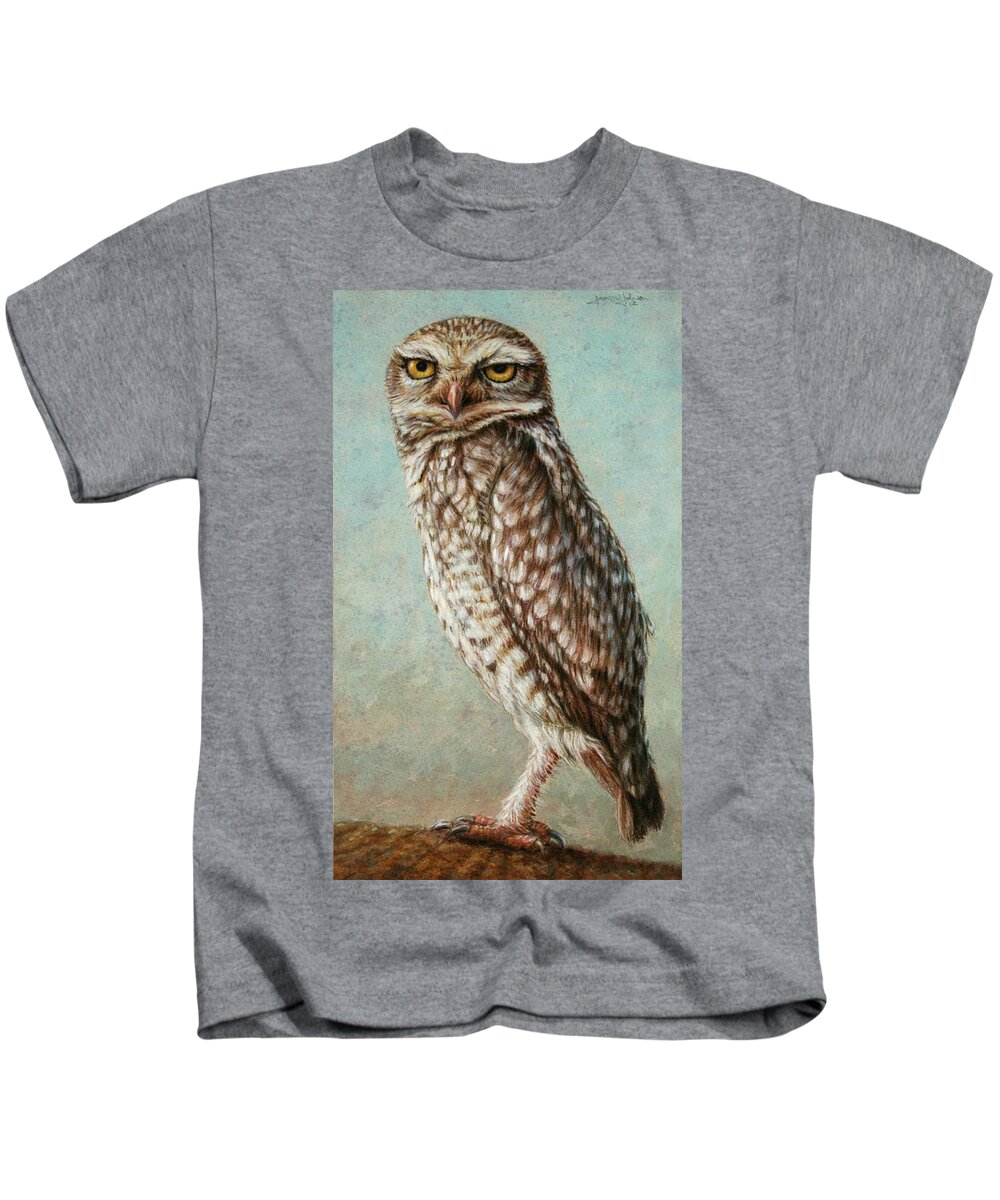 Owl Kids T-Shirt featuring the painting Burrowing Owl by James W Johnson