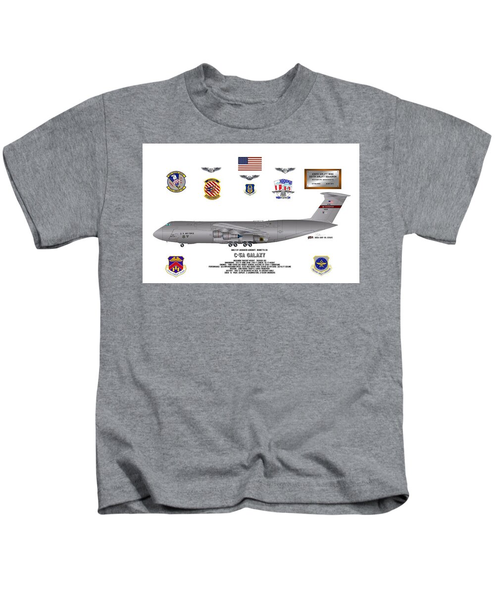 C-5a Galaxy Transport Military Airlift Command Kids T-Shirt featuring the digital art C-5A Galaxy Transport Military Airlift Command by George Bieda