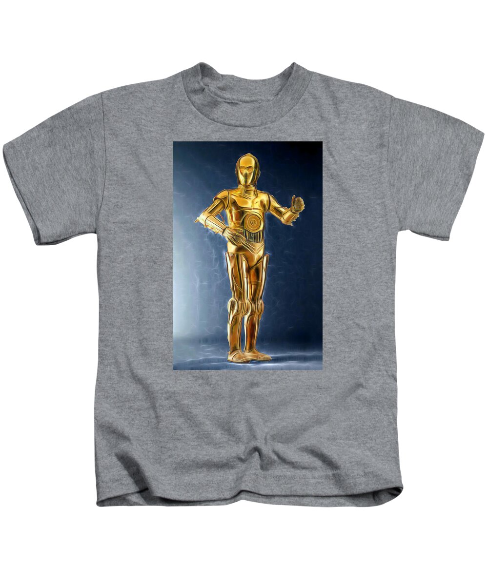 Starwars Kids T-Shirt featuring the digital art C3PO Good in Gold by Scott Campbell