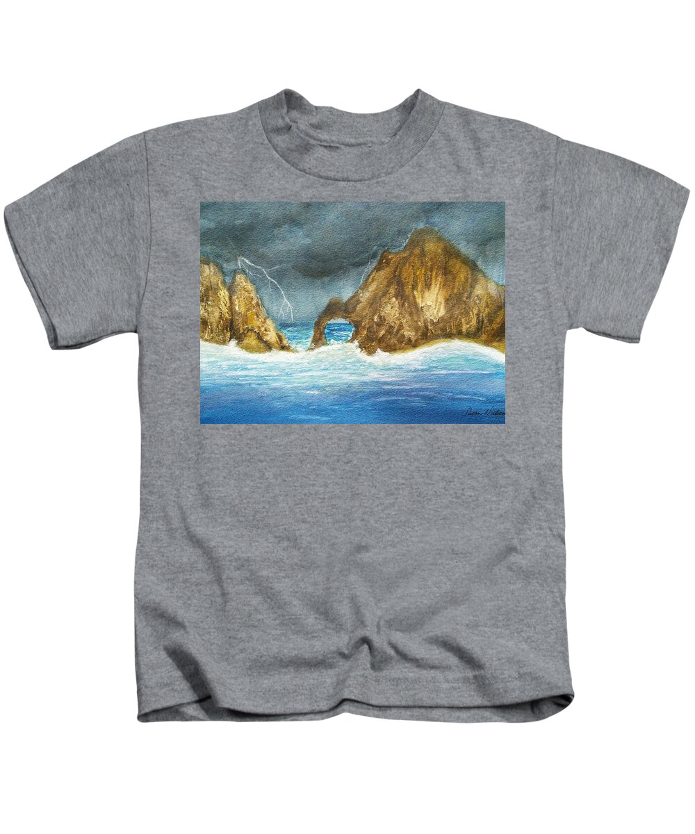 Cabo San Lucas Kids T-Shirt featuring the painting Cabo Storm by Susan Nielsen