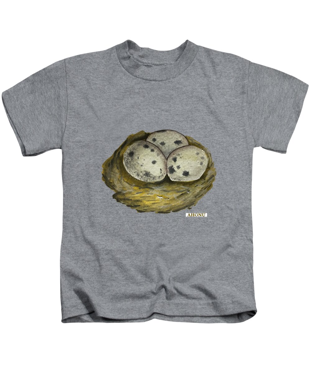 Quail Kids T-Shirt featuring the painting California Quail Eggs in Nest by AHONU Aingeal Rose