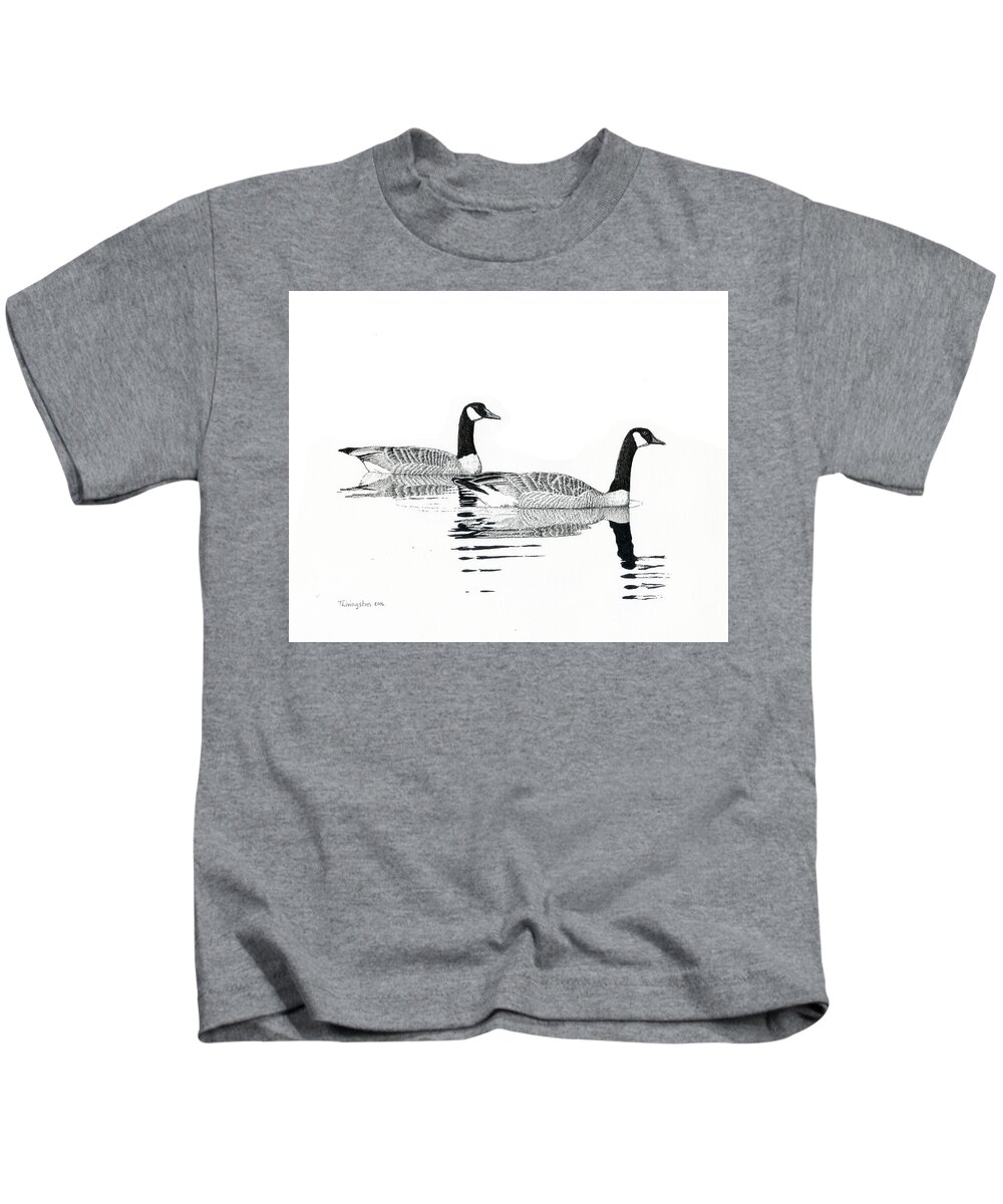 Canada Geese Kids T-Shirt featuring the drawing Canada Geese by Timothy Livingston