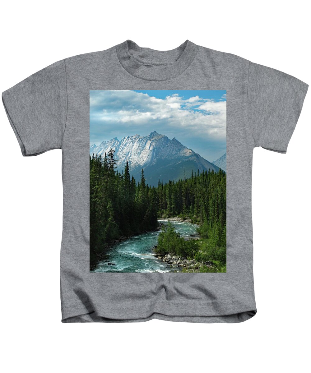 Travel Kids T-Shirt featuring the photograph Canadian Rockies Riverscape by David T Wilkinson