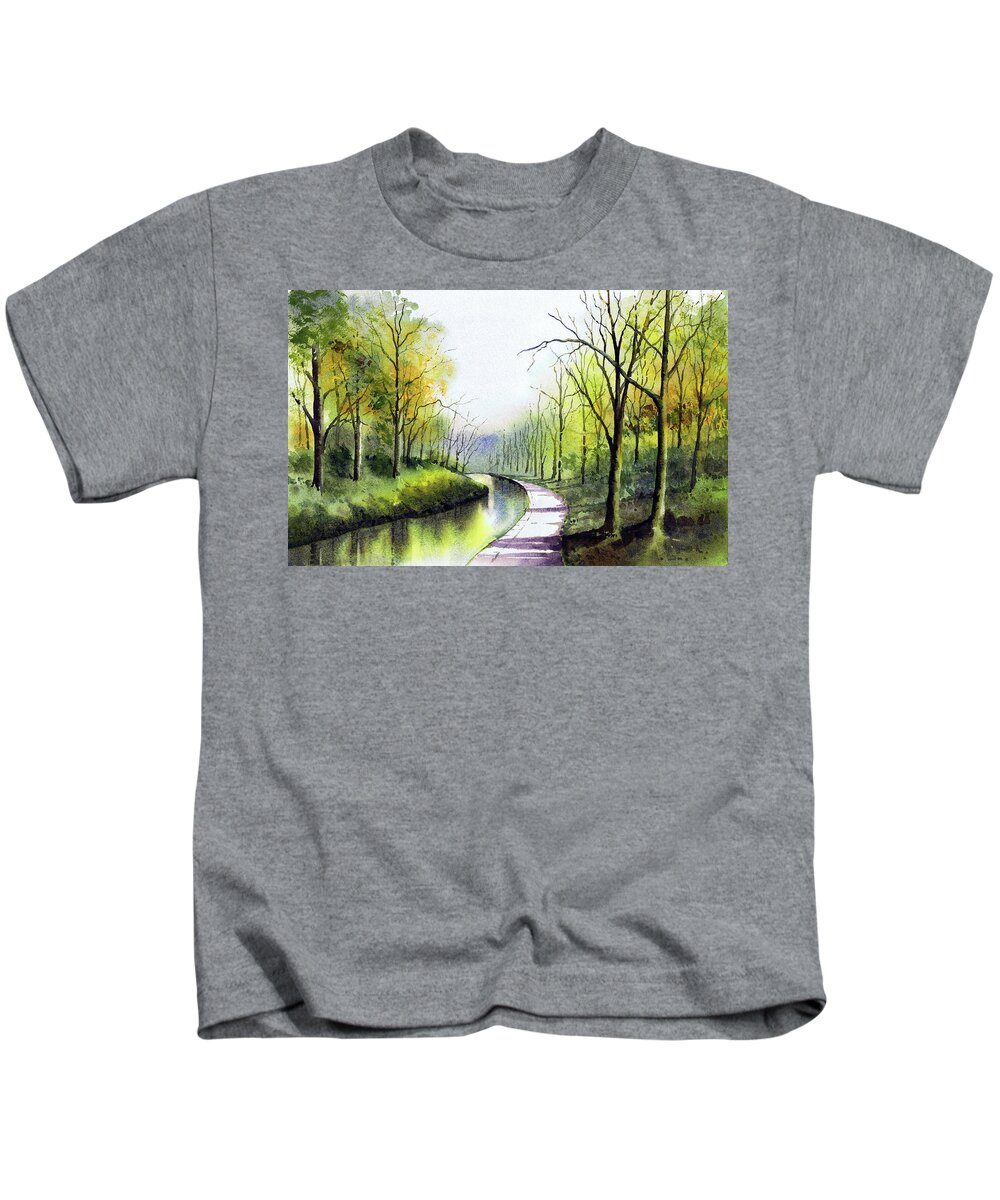 Canal Sowerby Bridge Kids T-Shirt featuring the painting Canal Sowerby Bridge by Paul Dene Marlor