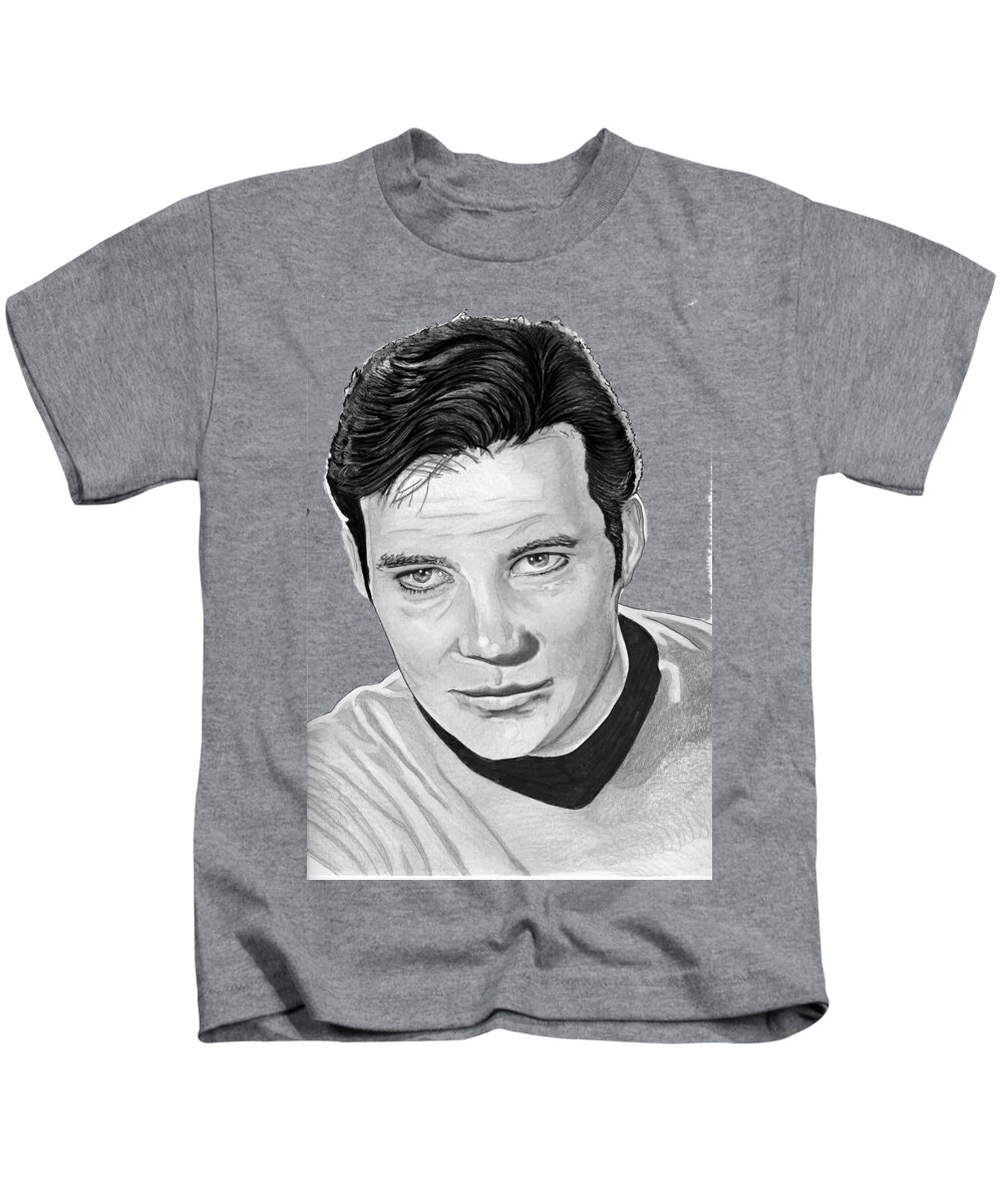 Captain Kids T-Shirt featuring the drawing Captain Kirk by Bill Richards