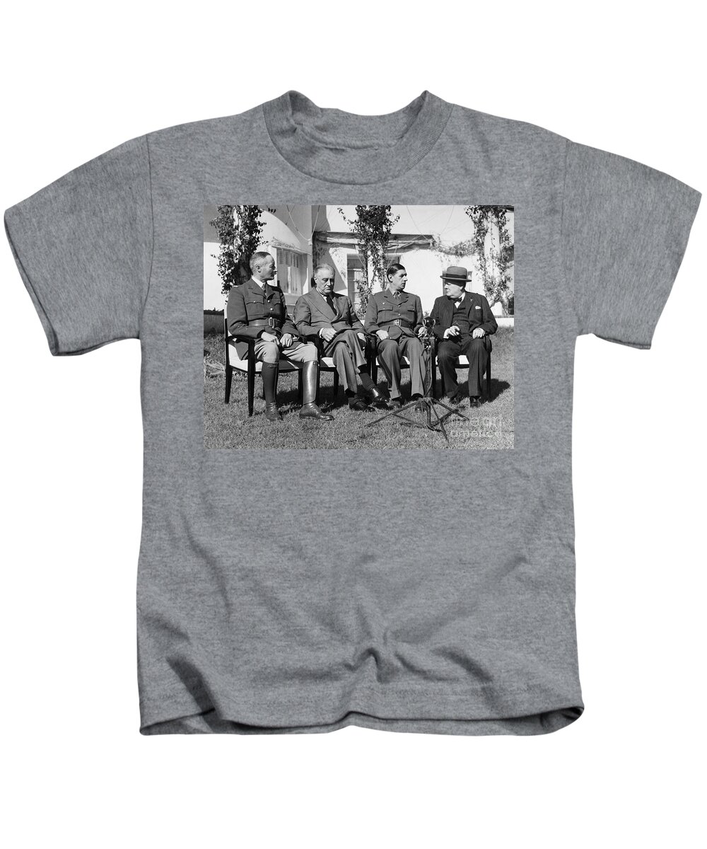 1943 Kids T-Shirt featuring the photograph Casablanca Conference by Granger