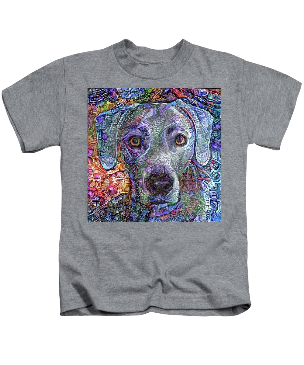 Lacy Dog Kids T-Shirt featuring the mixed media Cash the Blue Lacy Dog Closeup by Peggy Collins