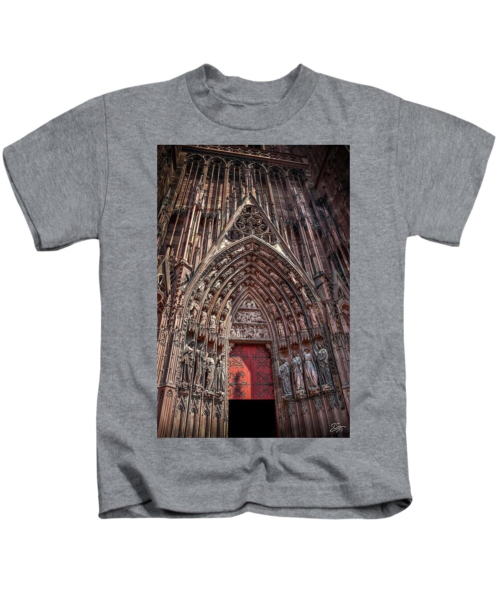Strasbourg Cathedral Entrance Kids T-Shirt featuring the photograph Cathedral Entance by Endre Balogh
