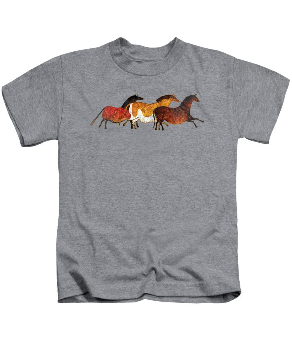 Cave Kids T-Shirt featuring the painting Cave Horses in Beige by Hailey E Herrera