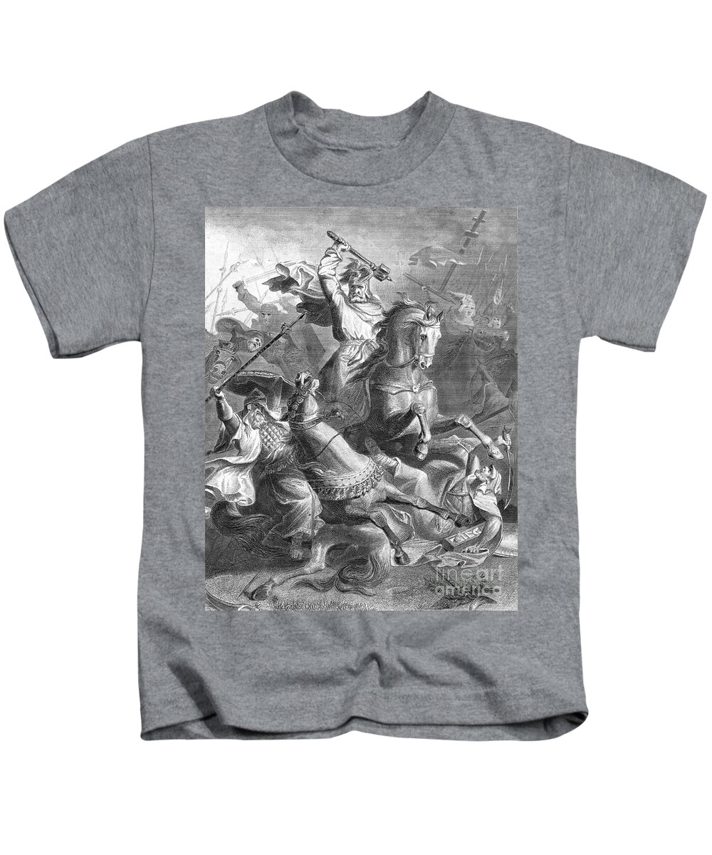 History Kids T-Shirt featuring the photograph Charles Martel, Battle Of Tours, 732 by Photo Researchers