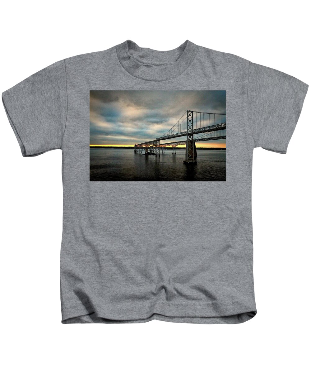 Chesapeake Bay Bridge At Twilight Kids T-Shirt featuring the photograph Chesapeake Bay Bridge at Twilight by Bill Swartwout