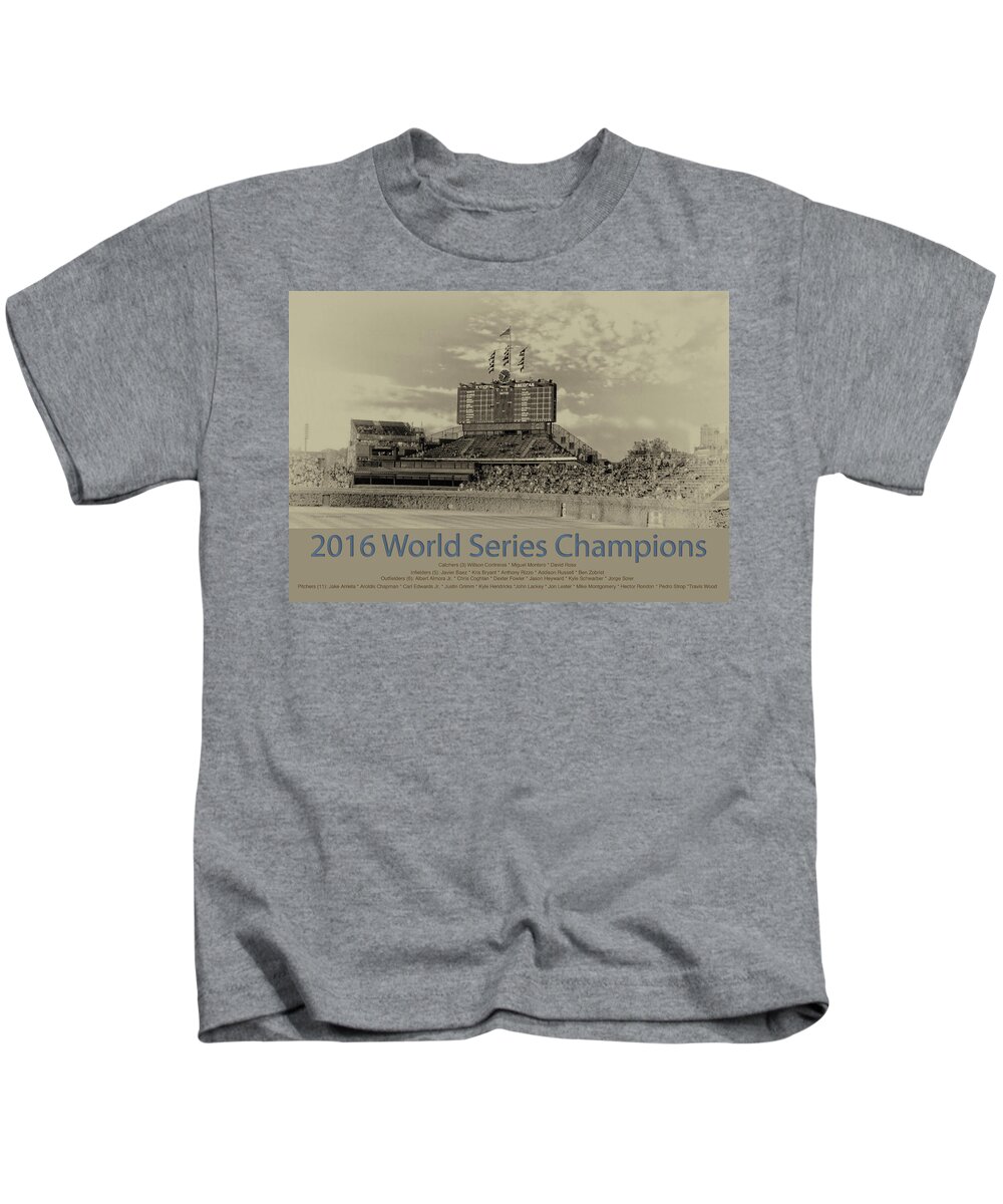 Chicago Cubs World Series Scoreboard In Heirloom Kids T-Shirt by