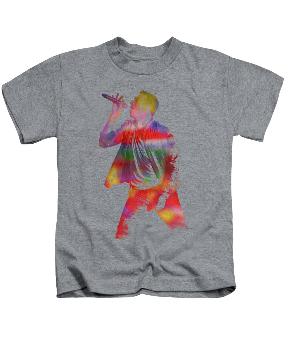 Chris Kids T-Shirt featuring the mixed media Chris Martin Coldplay Watercolor Portrait on Worn Distressed Canvas by Design Turnpike