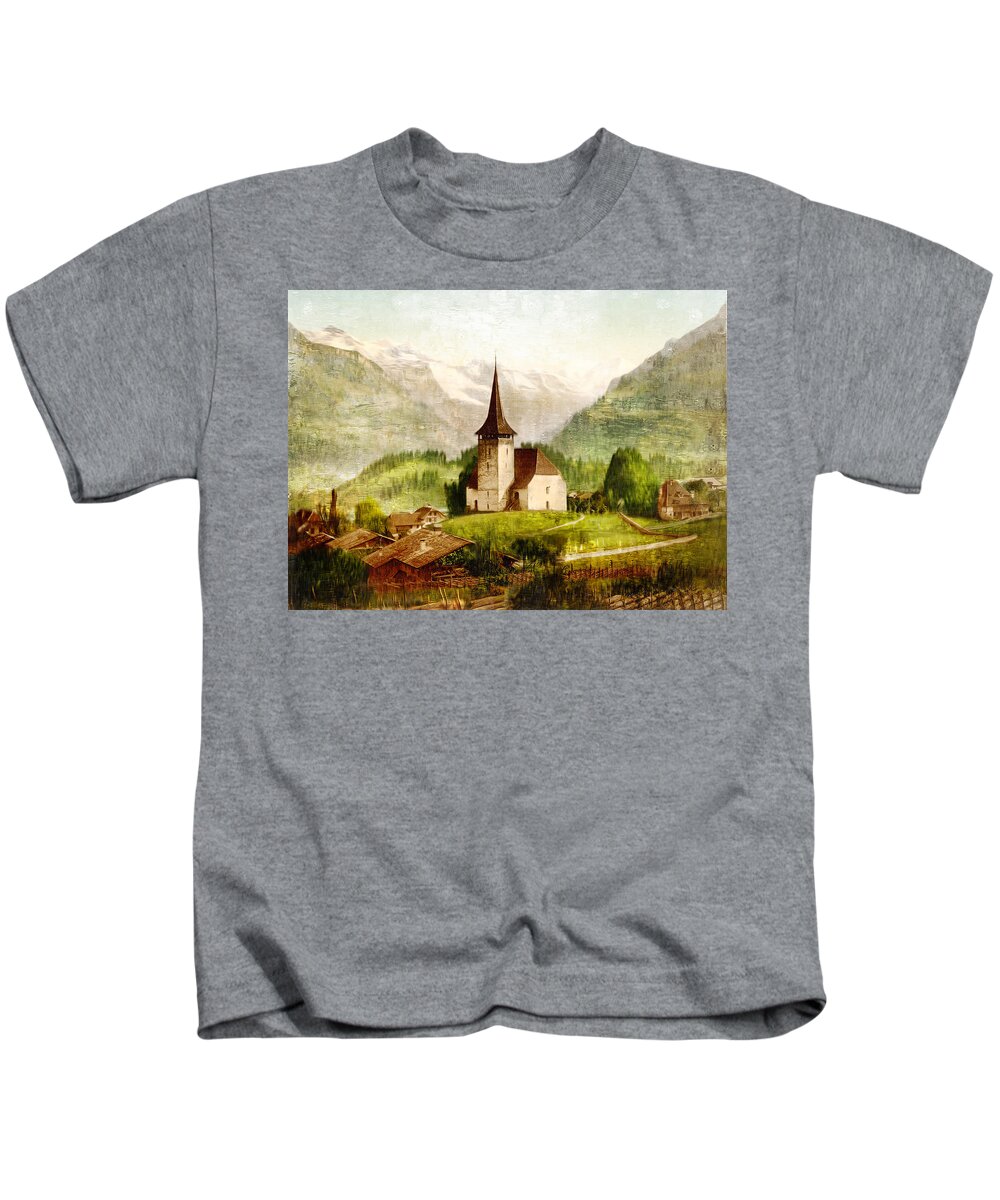 Church In The Alps Kids T-Shirt featuring the photograph CHURCH iN THE ALPS by Carlos Diaz