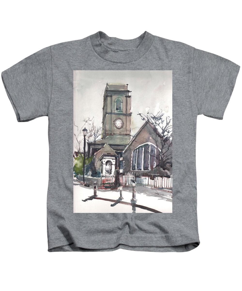 Chelsea Kids T-Shirt featuring the painting Church on Chelsea Embankment by Gaston McKenzie