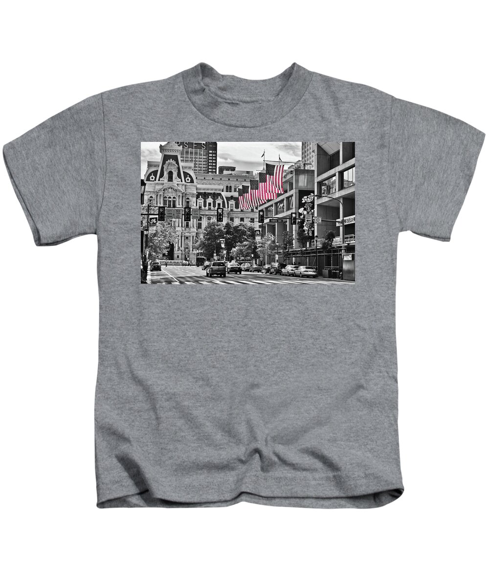 Flags Kids T-Shirt featuring the photograph City of Brotherly Love - Philadelphia by Louis Dallara