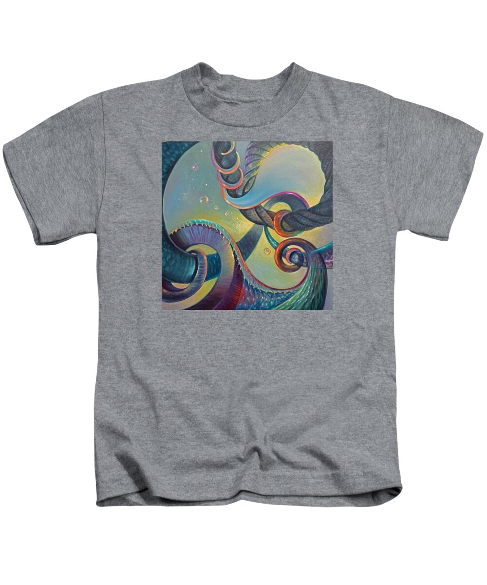 Swirl Kids T-Shirt featuring the painting Clinging by Claudia Goodell