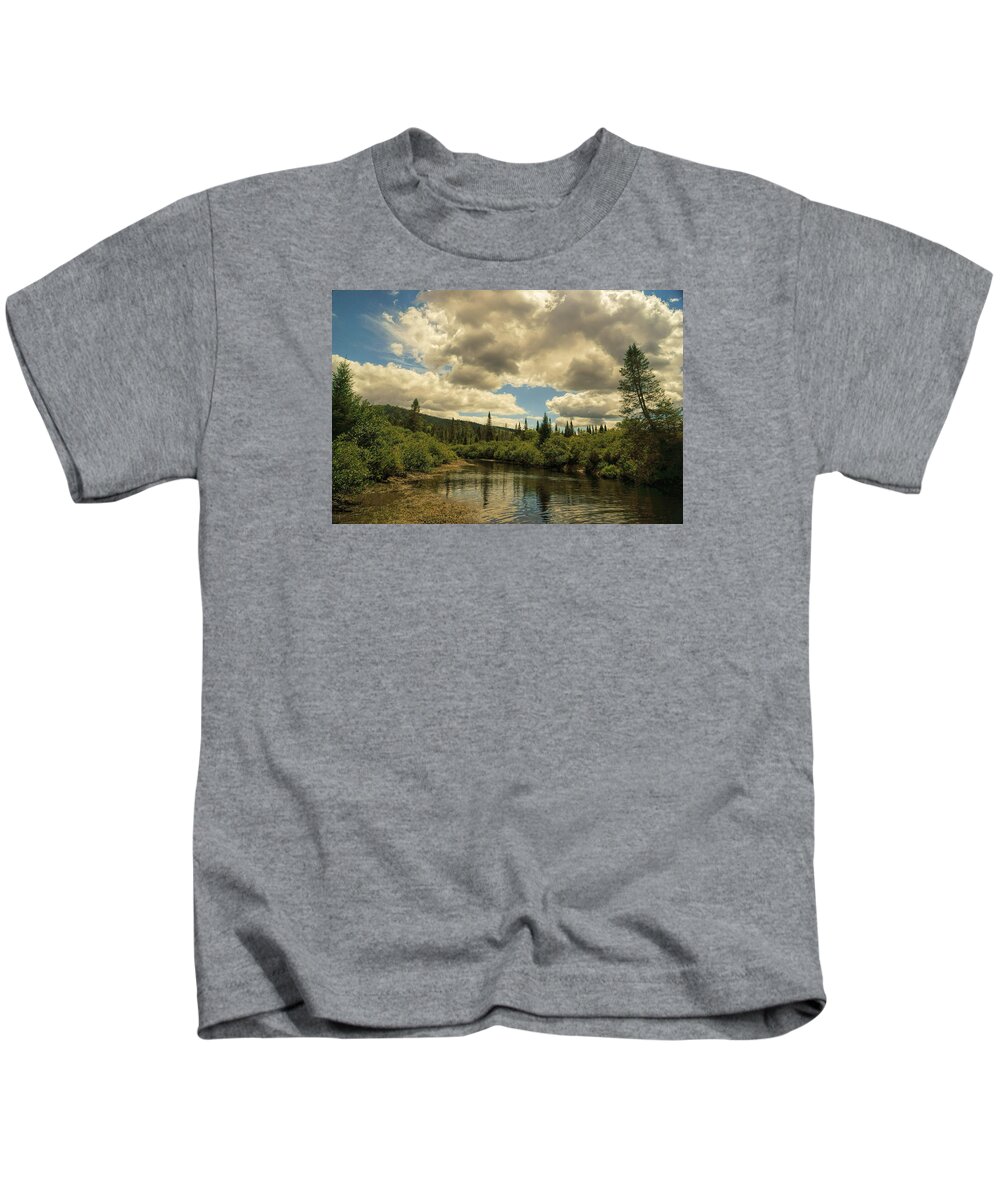 Clouds Kids T-Shirt featuring the photograph Clouds Over The River by Jean Macaluso
