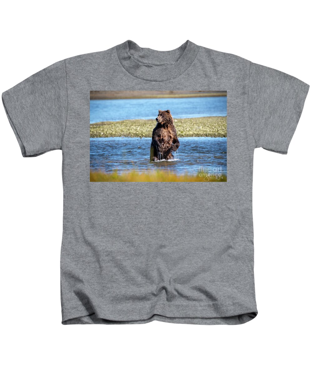 Bears Kids T-Shirt featuring the photograph Coastal Brown Bear Taking Stand by Joanne West