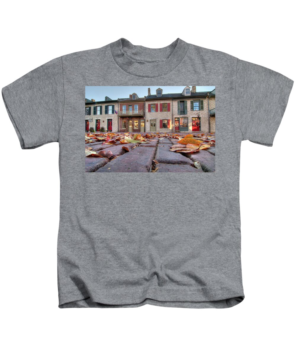 St. Charles Kids T-Shirt featuring the photograph Cobblestone and Leaves by Steve Stuller