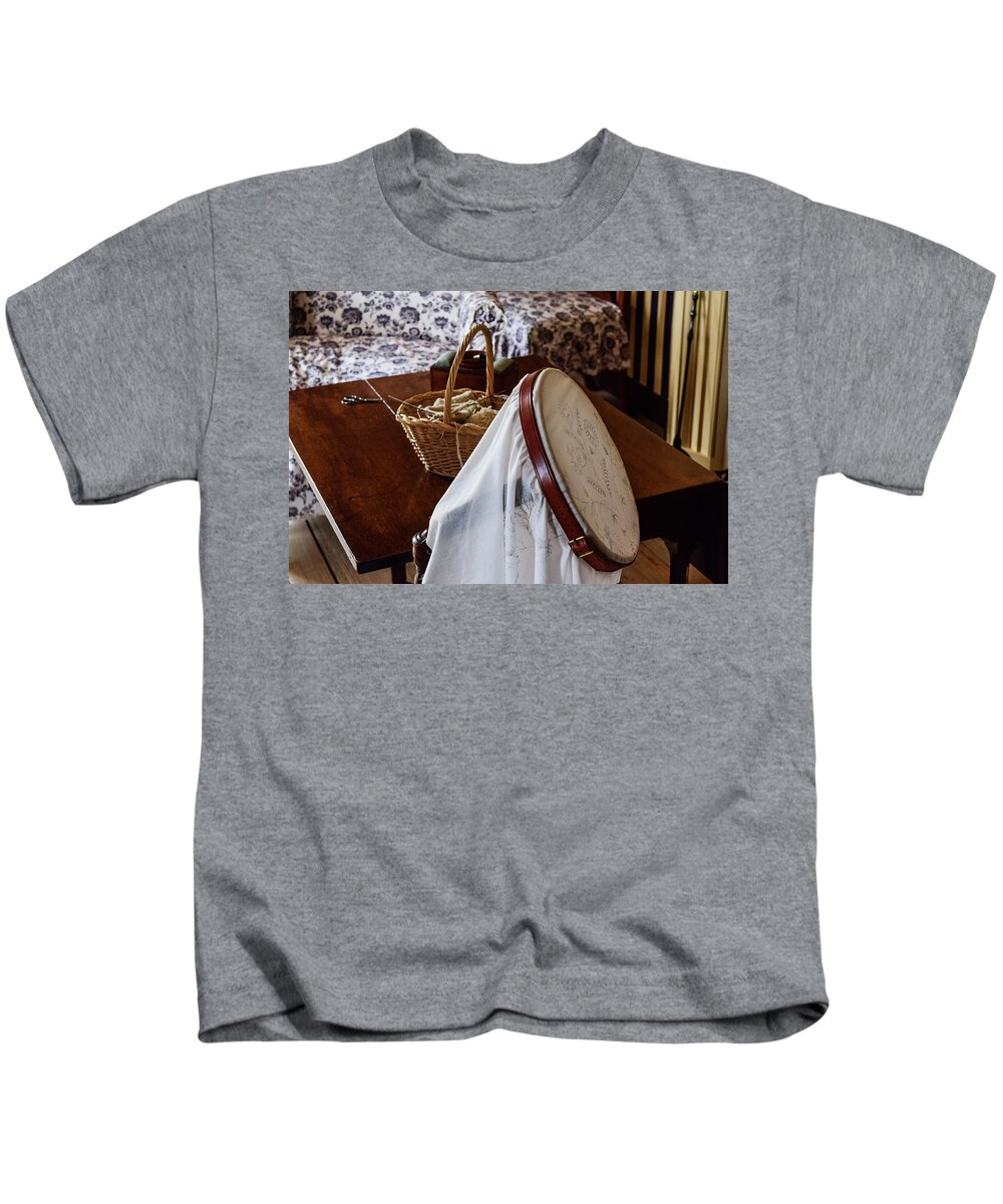 Needlework Kids T-Shirt featuring the photograph Colonial Needlework by Nicole Lloyd