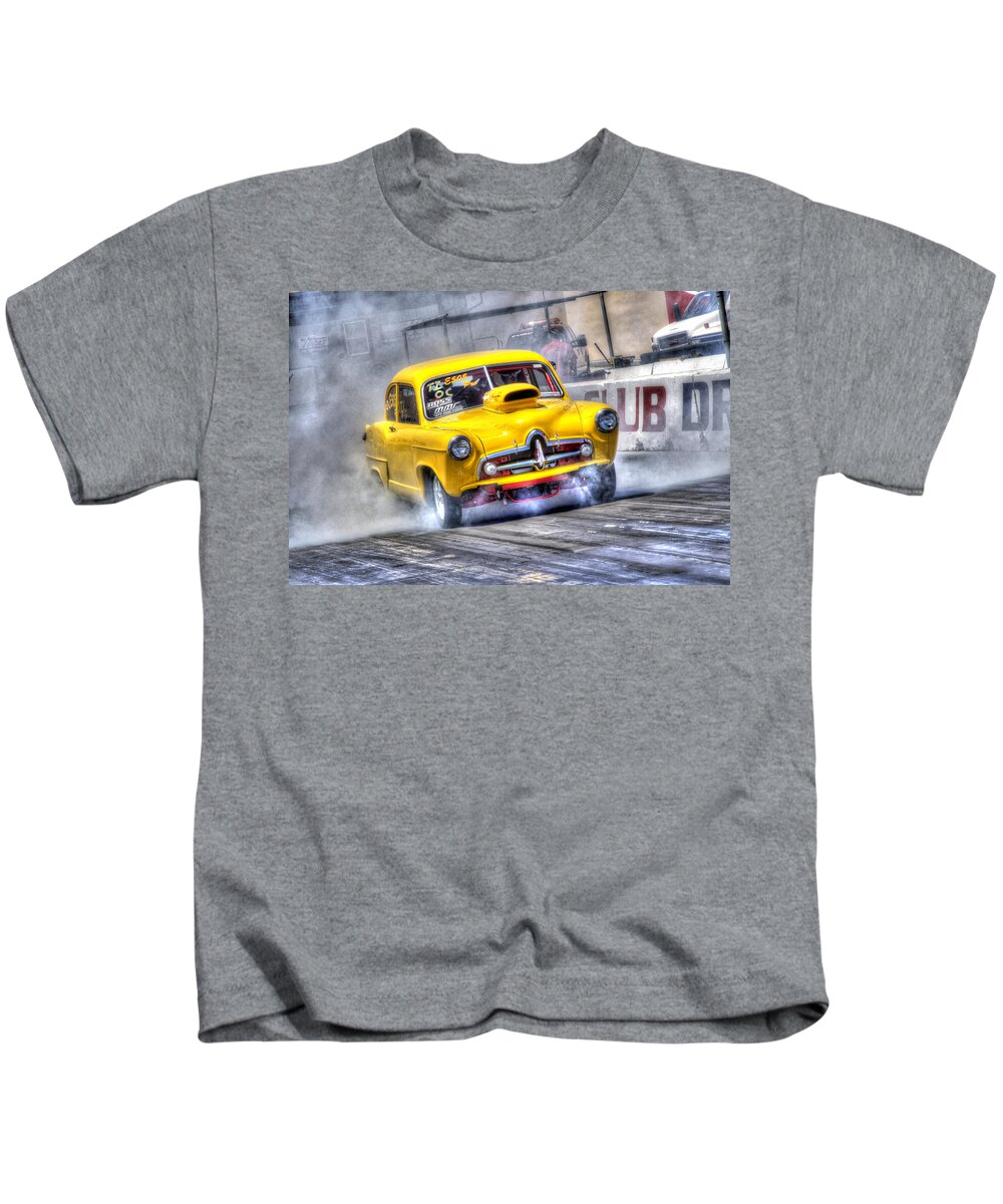 Drag Racing Kids T-Shirt featuring the photograph Color Me Yellow by Richard J Cassato