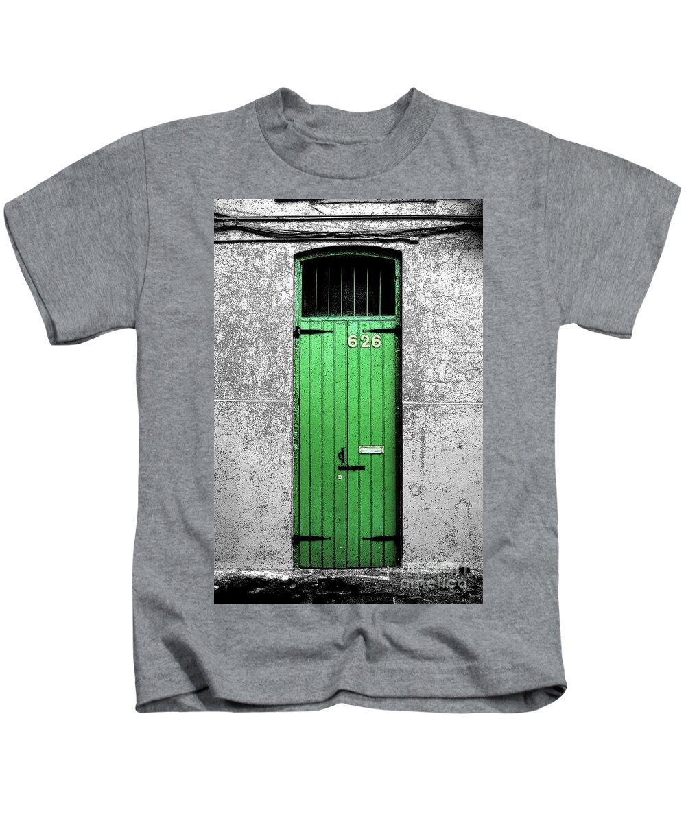 Travelpixpro Kids T-Shirt featuring the digital art Colorful Arched Doorway French Quarter New Orleans Color Splash Black and White with Ink Outlines by Shawn O'Brien