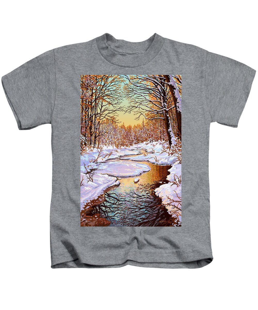 Winter Kids T-Shirt featuring the painting Colors of Winter by Hans Neuhart