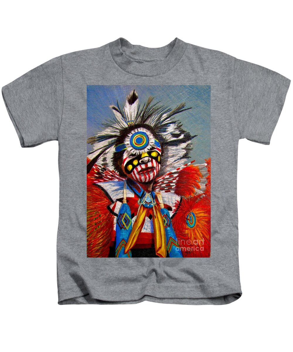 Comanche Dance Kids T-Shirt featuring the drawing Comanche Dance by Marilyn Smith