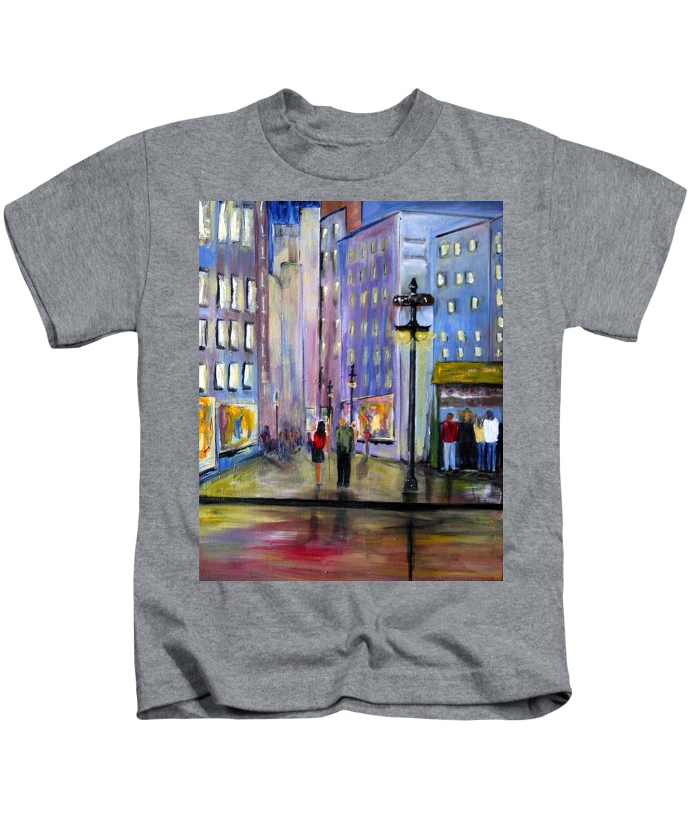 Cityscene Kids T-Shirt featuring the painting Come Away With Me by Julie Lueders 