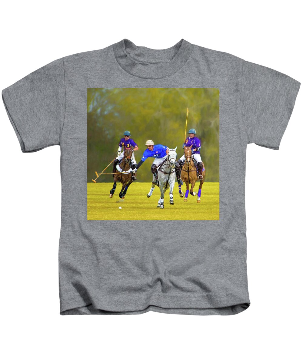 Polo Kids T-Shirt featuring the photograph Competition for the Ball - Polo by Mitch Spence