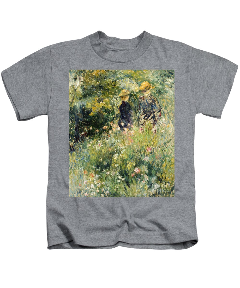 Renoir Kids T-Shirt featuring the painting Conversation in a Rose Garden by Pierre Auguste Renoir