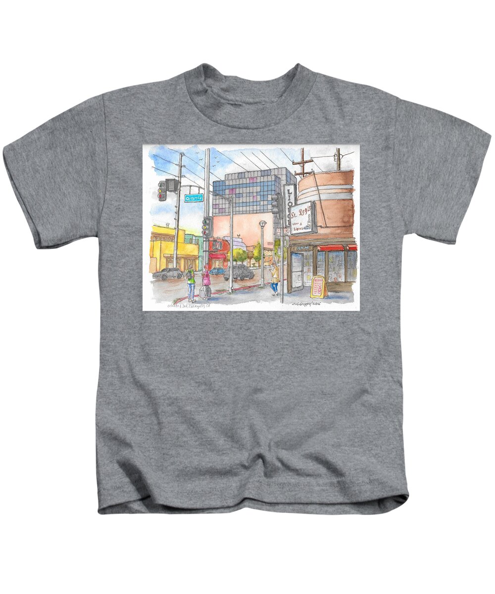 Nature Kids T-Shirt featuring the painting Corner 3rd St. and Orlando, Los Angeles, CA by Carlos G Groppa