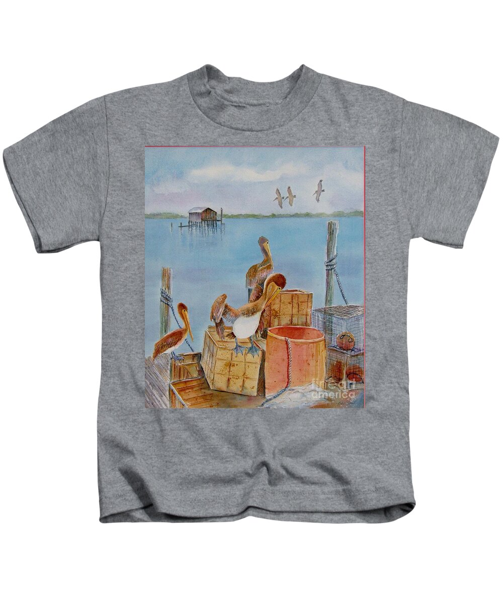 #cortez Village Kids T-Shirt featuring the painting Cortez Fishing Village by Midge Pippel
