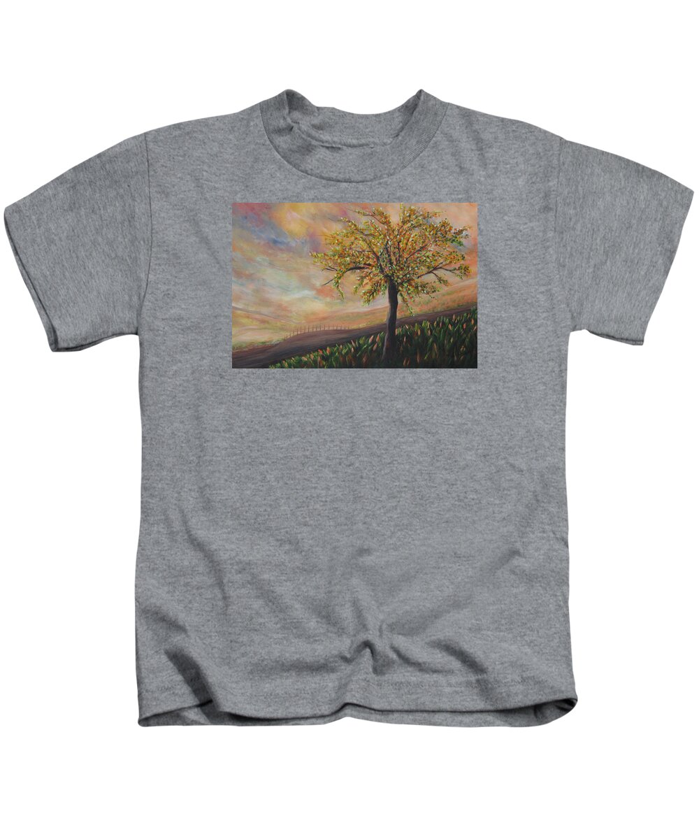 Tree Colorful With Yellows Kids T-Shirt featuring the painting Country Morn by Roberta Rotunda