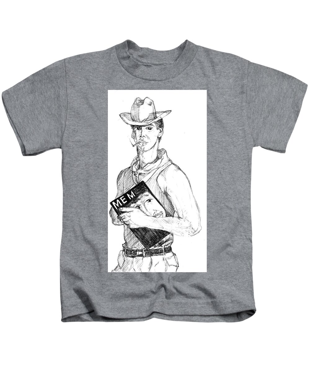 Man Kids T-Shirt featuring the drawing Cowboy by Michelle Gilmore